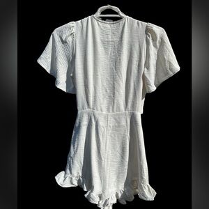 FEELIN' BLESSED‎ WAIST-TIE FRILL TRIM ROMPER BEIGE